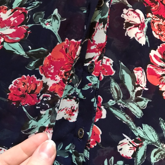Navy Blue Floral Blouse - Picture 4 of 4